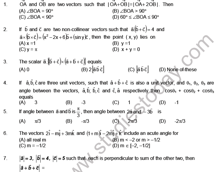 JEE Mathematics Vectors MCQs Set C, Multiple Choice Questions